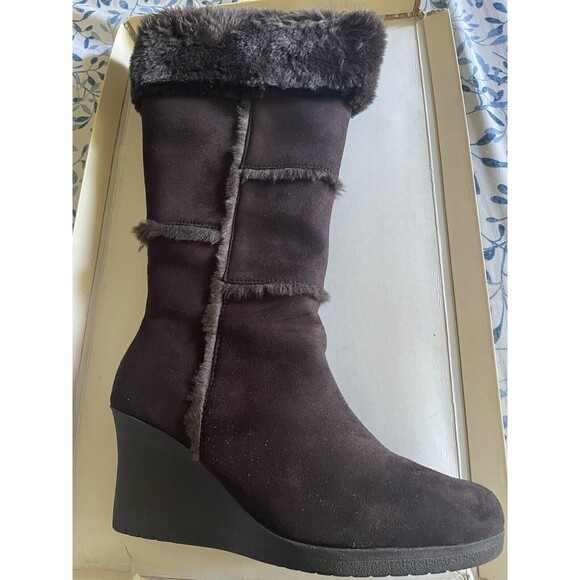 Decree Womens Boots 8.5M Knee High Brown Zip Up Round Toe Wedge 3" Heel - Picture 7 of 10